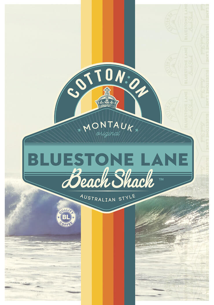 post card design with a wave and Bluestone logo.