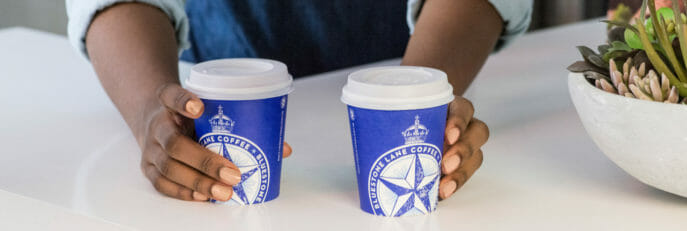 2 Bluestone Lane small takeaway cups.