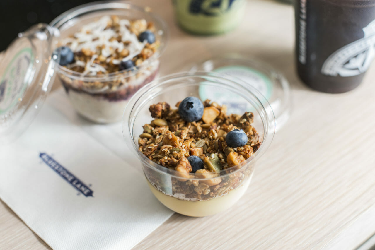 grab and go pots of granola and bircher.