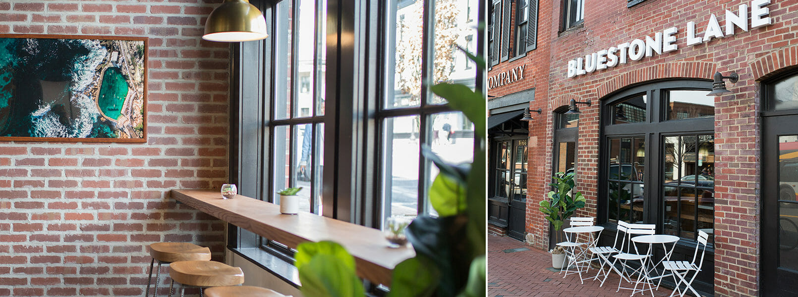Interior and exterior shot of Bluestone Lane Georgetown.