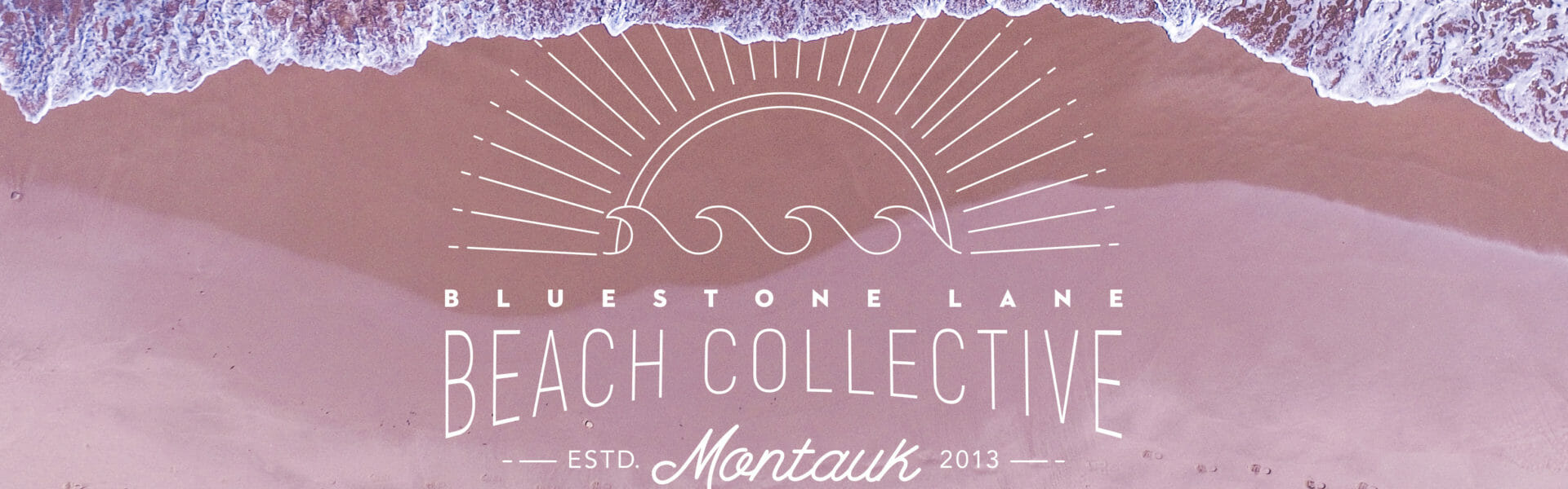 Aerial shot of a beach with the Beach Collective logo.