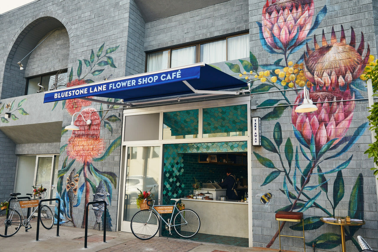 The exterior of Bluestone Lane's Flower Shop.