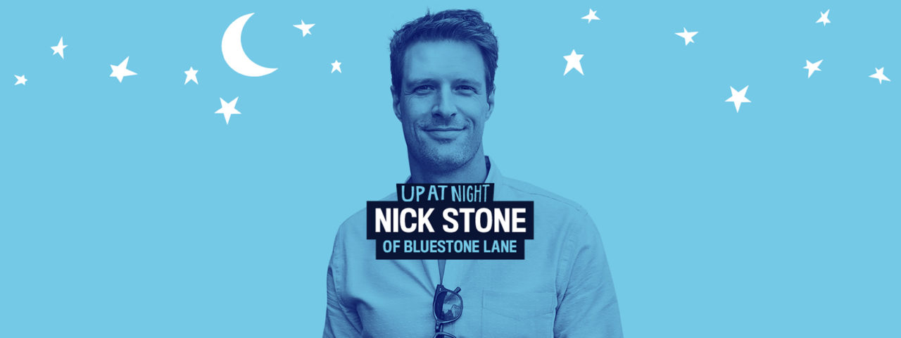 Nick Stone Image on a blue background for Up at Night Podcast Promotion