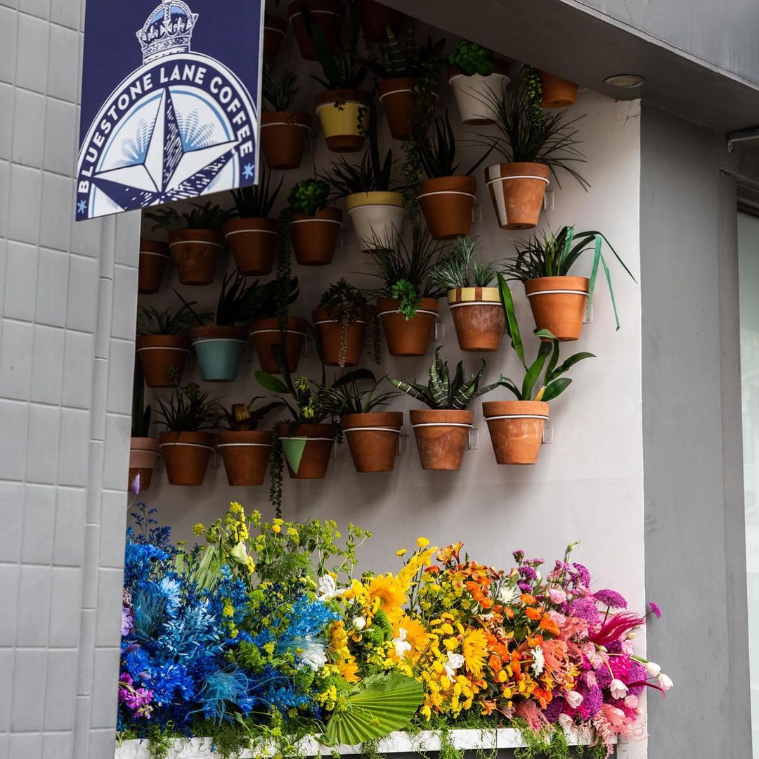 Bluestone Lane store with rainbow flower box