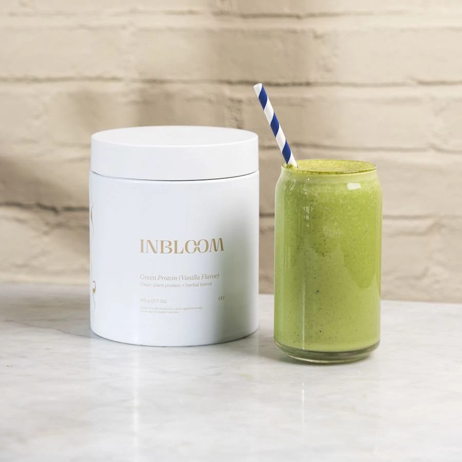 InBloom Protein Powder and Green Smoothie