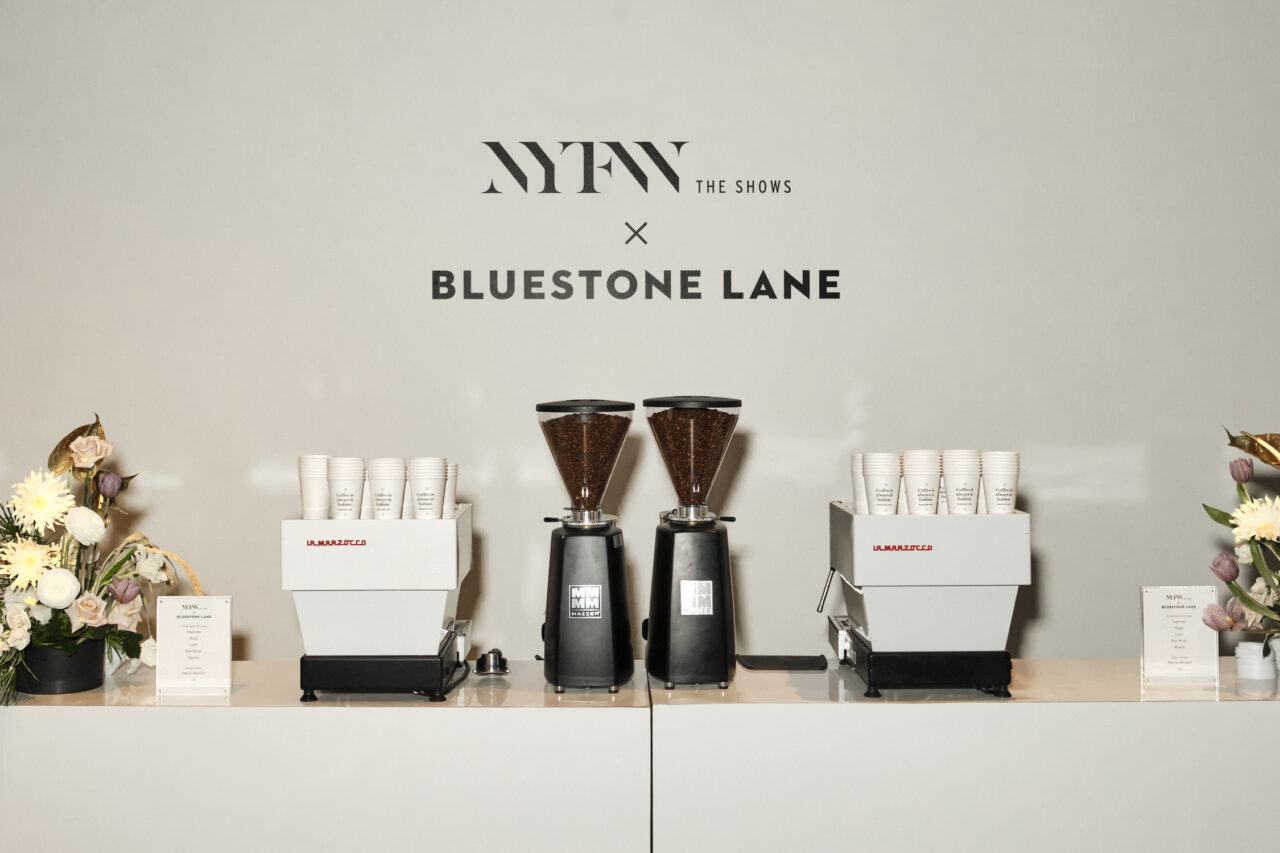 Bluestone Lane's coffee pop up at NYFW. Close up of coffee service area